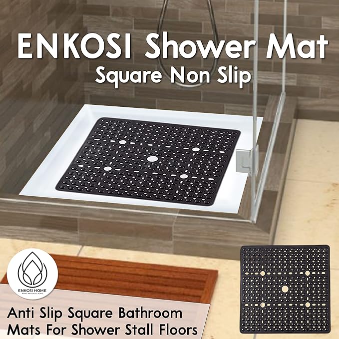 ENKOSI Large Square Shower Mat – Non-Slip Shower Floor Mat for Bathroom Shower Stalls – Anti-Slip Square Bath Mat for Smooth Surfaces – 27 x27 Inch Coverage (Mint Green 27x27)