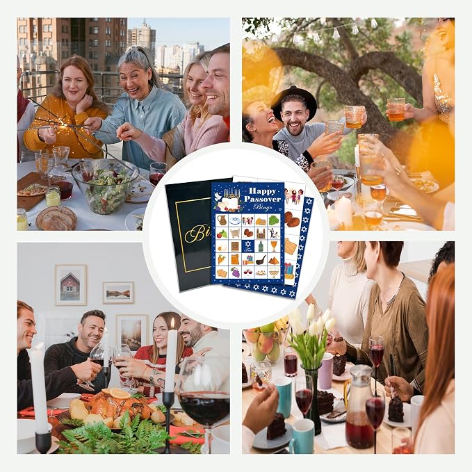 Passover Bingo Game Cards, Religious Bingo Set for Adults Large Group, Pesach Themed Fun Games, Jewish Seder Matzo Party Activities Icebreaker Games for Family Friends, 17