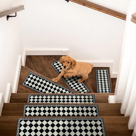 Boho Stair Treads Non Slip - Carpet Stair Treads for Wooden Steps Indoor, Stair Rugs for Kids, Elders and Dog, Stair Runners for Wooden Steps, 4 pcs
