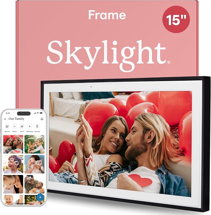 Skylight Digital Picture Frame: 15 Inch WiFi Enabled with Load from Phone Capability, Touch Screen Digital Photo Frame Display - Customizable Gift for Friends and Family - Black