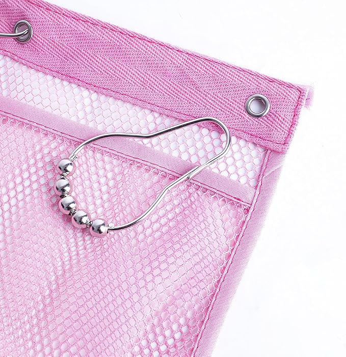 ALYER 6 Storage Pockets Hanging Mesh Shower Caddy,Space Saving Bathroom Accessories and Quick Dry Bath Organizer,Pink