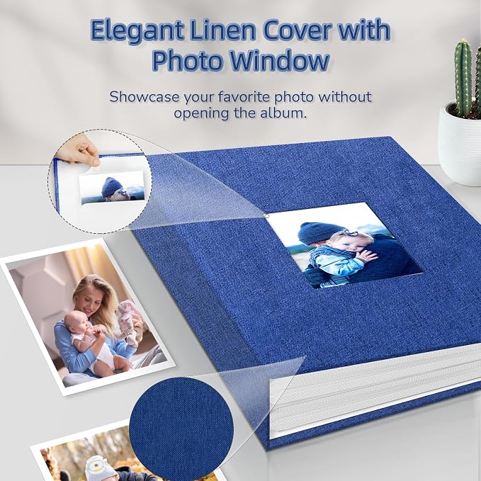 Popotop Photo Album 4x6-100 Photos Photo Books with 100 Vertical Pockets,Linen Cover Albums for Family Wedding Anniversary Baby Vacation Pictures