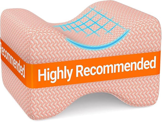BlissTrends Memory Foam Knee Pillow, Knee Pillow for Side Sleepers, Leg Pillows for Sleeping Blood Circulation, Elevation Pillow for Spine Aligning, Sciatica, Hip, Knee, Ankle Pain, Pink, Medium