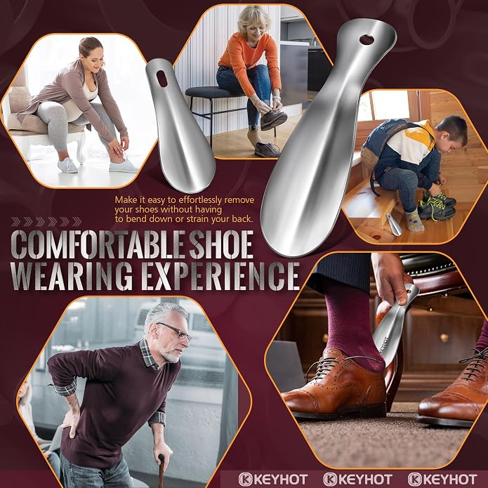 Metal Shoe Horns 7.5-16.5“, Shoehorns Long & Travel for Kids Adult | Stainless Steel Shoehorns, Shoe Spoons, Portable Compact Lightweight Wear Shoes Helper for Boots Men Women