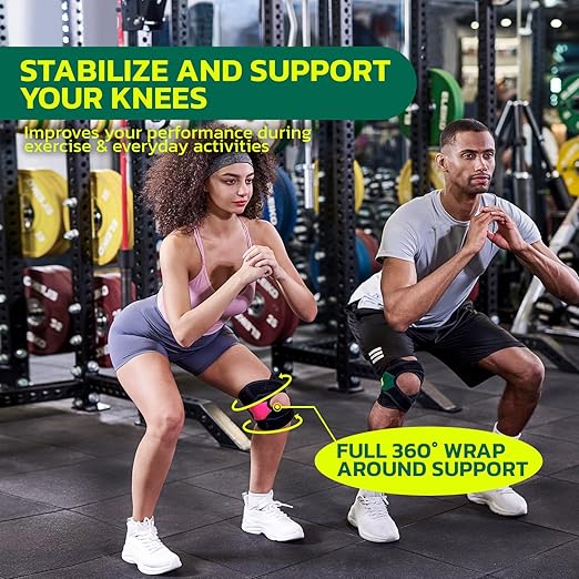 Knee Brace for Women& Men (1 Pair), Knee Braces Wrap Adjustable Compression Sleeve Knee Support with Memory Stabilizers,Knee Support for Knee Pain Relief Meniscus Tear Green M