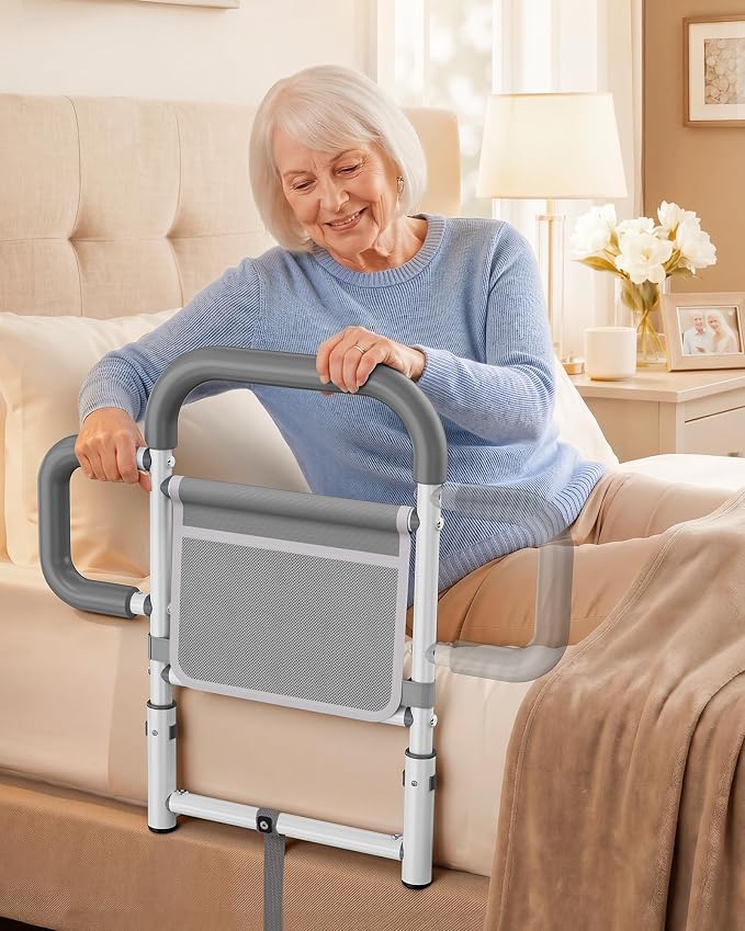 ONTHEWEI Bed Rails for Elderly Adults Safety, Bed Cane with Double Non-Slip Handle & Storage Pouch, Bed Assist Rails for Seniors and Post-Surgery Reduce Falls & Support Independence, Fits Most Bed