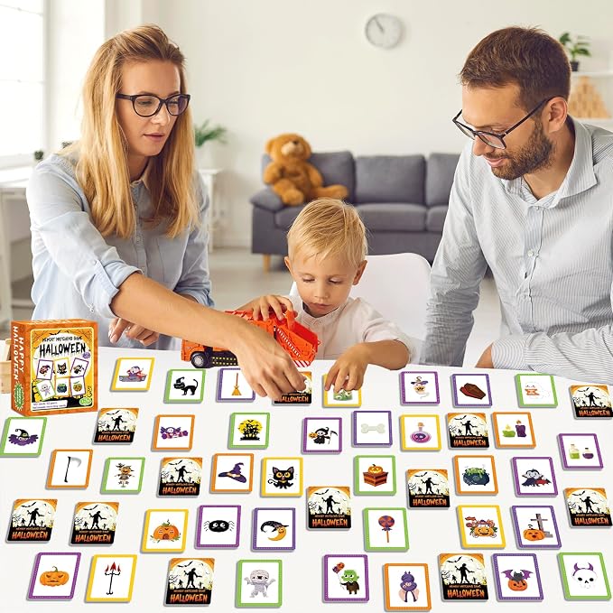 gisgfim 100 PCS Memory Matching Game Happy Halloween Concentration Memory Games Card for Kids Educational Ages 3-8 A Fun & Fast Halloween Theme Matching Games