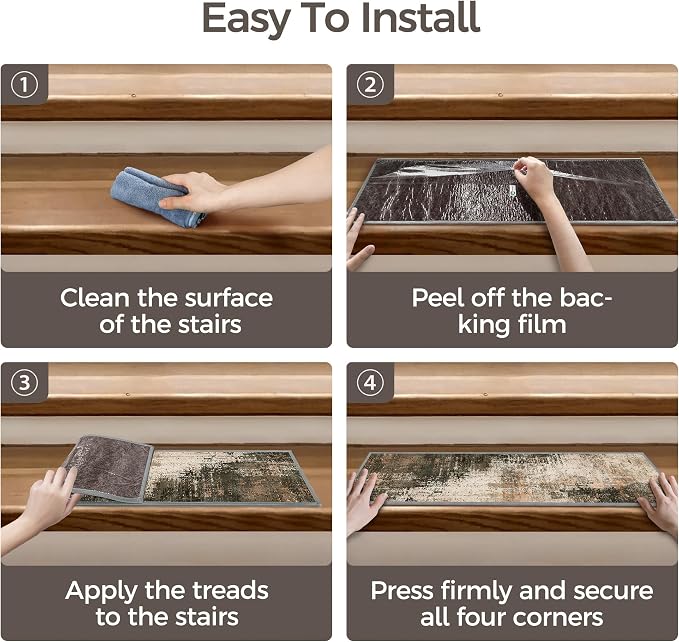 SARBEN 30"x30" Non Slip Stair Treads for Wooden Steps 1 Pack,Chestnut Smoke | Peel and Stick Carpet Stair Runner with TPE Adhesive Backing, Carpet for Added Safety, Pet and Senior Friendly