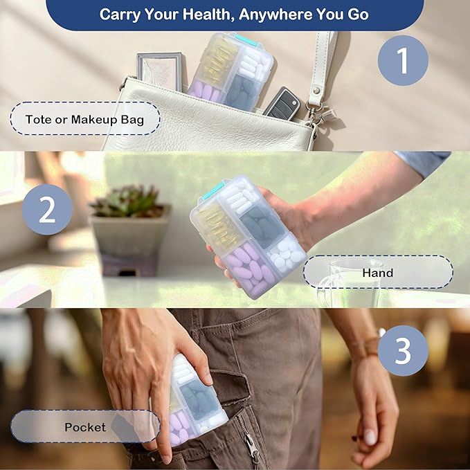 2026 New Extra Large Pill Box with Medicine Labels Travel Essentials Daily Med Container Mini Medication Organizer Storage Organizer Case 7 Day Pill Organizer(White)