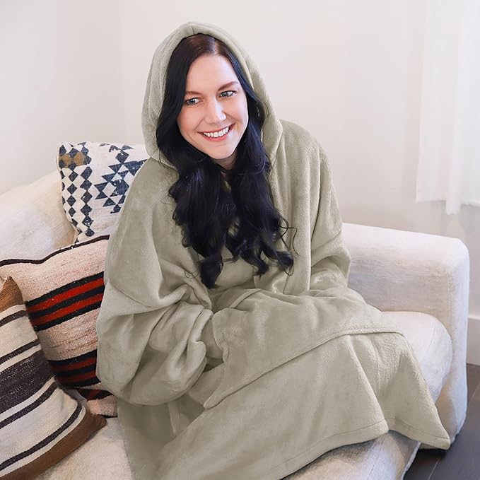 Catalonia Oversized Blanket Hoodie Sweatshirt, Wearable Sherpa Lounging Pullover for Adults Women Men