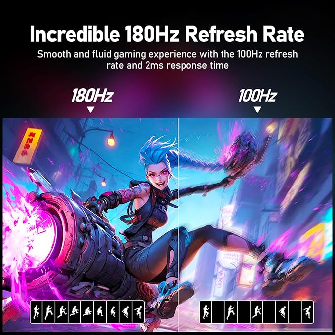 Gawfolk 27 Inch Gaming Curved Monitor, 180Hz QHD 2560x1440p PC Monitor with AMD FreeSync, Flicker-Free, HDMI 2.0, DP 1.4, Ultra-Thin Frameless 2K Computer Screen