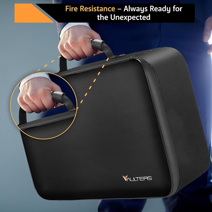 Fireproof Document Bag with Lock - 5200°F Heat Resistant & Waterproof Document Bag with 3 Layers, Portable Fire Proof File Box for Documents, Laptop, Passports & Certificates - Home & Travel (Black)