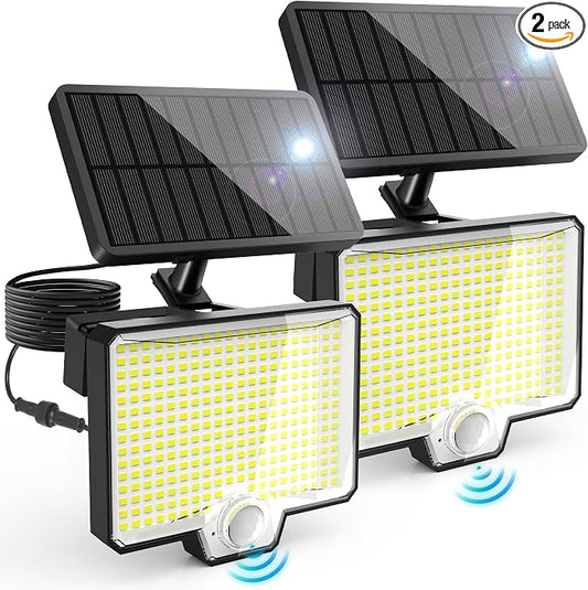 294 LED Split Solar Motion Sensor Outdoor Lights, 2600Lm Solar Flood Lights, IP67 Waterproof Outside Solar Powered Security Spot Lights for Porch Patio Yard Garage Fence Garden, 2 Pack Black | AUDERWIN 294 LED, 2600Lm, Angle Adjustable Solar Powered Se...