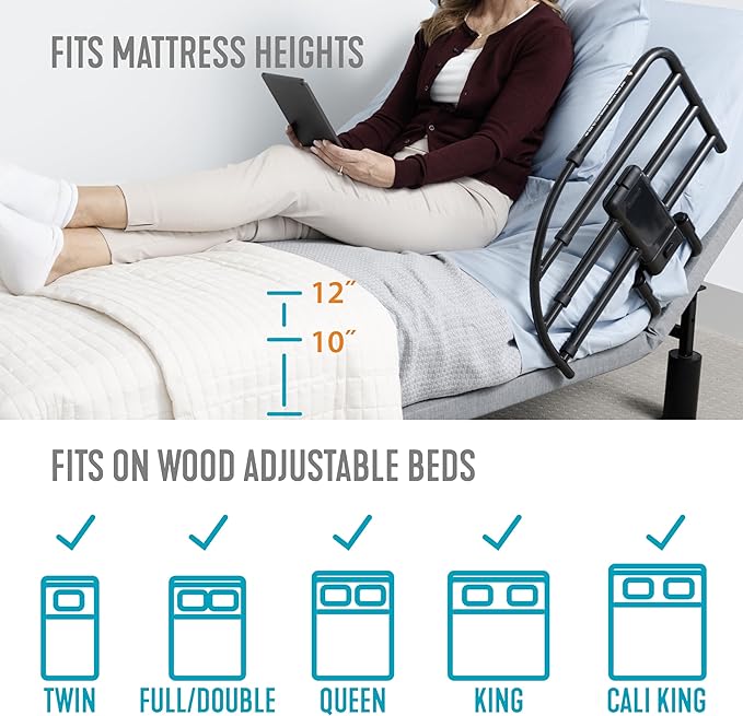 Able Life Click-N-Go Extendable Bed Rail for Wood Adjustable Bed Frames. Removable Bed Handle for Elderly Adults and Seniors, Fits King, Queen, Full, and Twin Beds, ASTM Safety Approved Bedrail