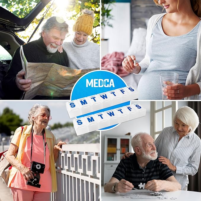 Weekly Pill Organizer - (Pack of 2) Extra Large Vitamin Container with Jumbo Easy to Read Letters, BPA Free - Daily Travel 7 Day Medication Pill Box Case