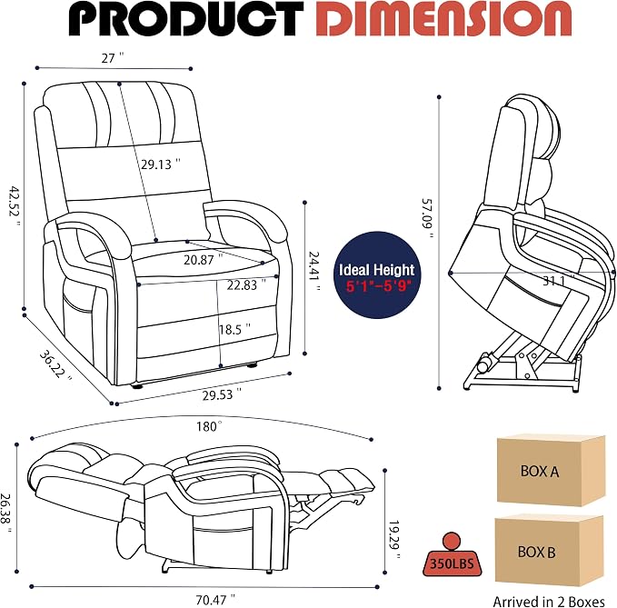 Power Lift Recliner Chair for Elderly, Dual Motor Lift Chair with Vibration Massage and Lumbar Heat, Lay Flat Recliner with Solid Wood Armrest, Standing Assistance Reclining, Faux Leather Beige
