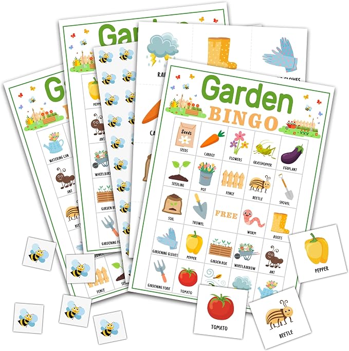 Garden Bingo Game Cards 24 Players Garden Theme Bingo Game for Adults Family Vacation, Garden Tea Party Favors Supplies Decorations/07