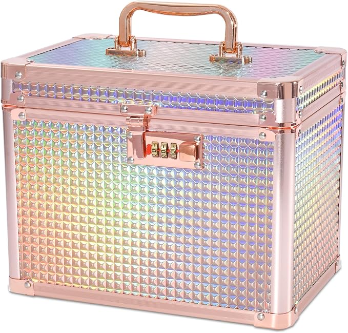 Medication Combination Lock Boxes with Code for Personal Items, Medicine Lockbox for Documents 10 x 7.25 x 7.75 Inches Rose Gold