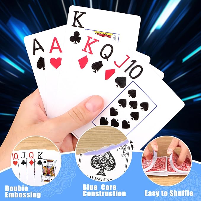Playing Cards, Deck of Cards, Poker Cards, Jumbo Poker Size Large Print Playing Cards for Adults Seniors, Card Games for Family Game Night Table Games Magic Casino Theme Party (Blue and Red)