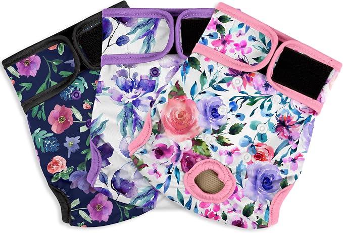 Female Dog Diapers - Reusable Diapers for Doggie in Heat - Highly Absorbent for Pet Incontinence with Snaps (Pack of 3) Rose, XXL