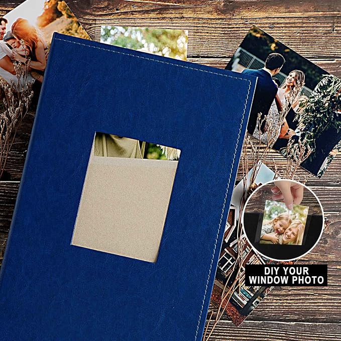 Ywlake Photo Album 4x6 300 Pockets, Leather Photo Albums Holds 300 Horizontal Only Pictures Blue
