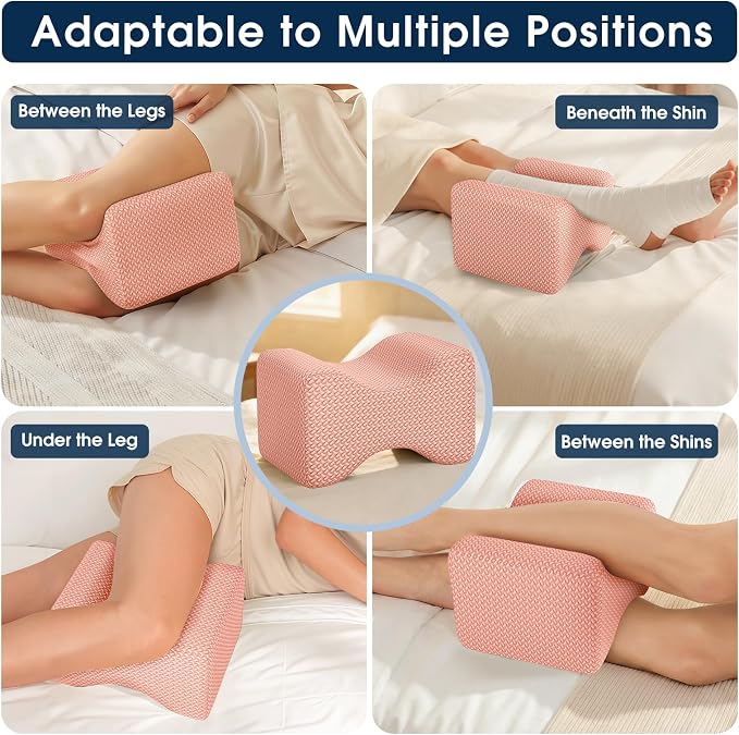 BlissTrends Memory Foam Knee Pillow, Knee Pillow for Side Sleepers, Leg Pillows for Sleeping Blood Circulation, Elevation Pillow for Spine Aligning, Sciatica, Hip, Knee, Ankle Pain, Pink, X-Large