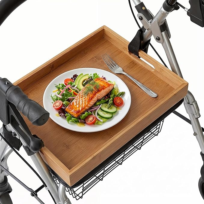 Rollator Tray Table with 2pcs Straps,15.7x11.4" Bamboo Walker Tray | 15.7x11.4" Portable Multipurpose Bamboo Walker Tray for Eating, Crafts, Laptops Medical Equipment Accessories,Walker Table
