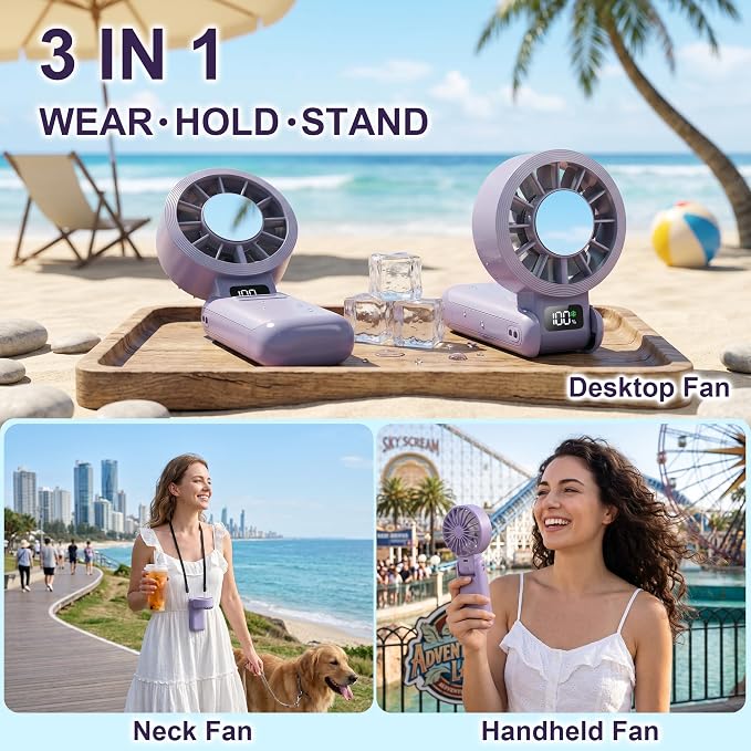Portable Fan Handheld with Ice Cooling Rechargeable 5.5m/s Speed | 5-Speed, Independent Switch, Digital Display, Foldable Personal Fan for Travel/Concerts/Sport Events/Gifts