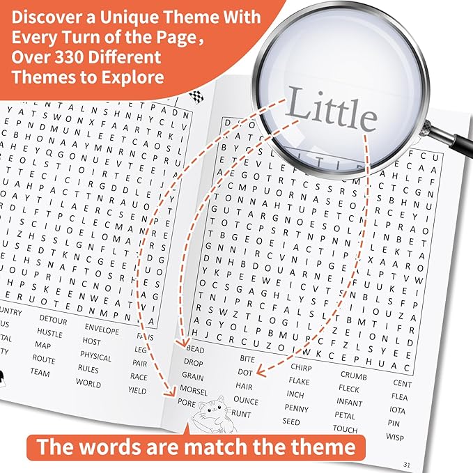 8000+ Large Print Word Search Books for Adults & Teens & Seniors, 6-Pack with 330+ Themes Puzzles Activity Books for Brain Games & Stress Relief（Innovative Shape Word Search Design）