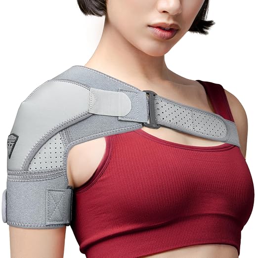 FIGHTECH Rotator Cuff Shoulder Brace for Women and Men - 2 Sizes - Shoulder Support - Pain Relief - Gray - Small (Chest 29-35" Bicep 9-12")