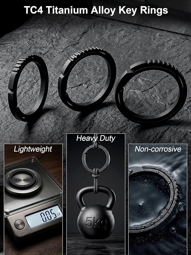 Titanium Key Rings Heavy Duty Easy Open Split Key Chain Rings | Side Push, No Nail Damage, Hypoallergenic, Anti-Slip Ultra Lightweight EDC Bulk Keyrings for Car Key Fob, Gift for Men Women