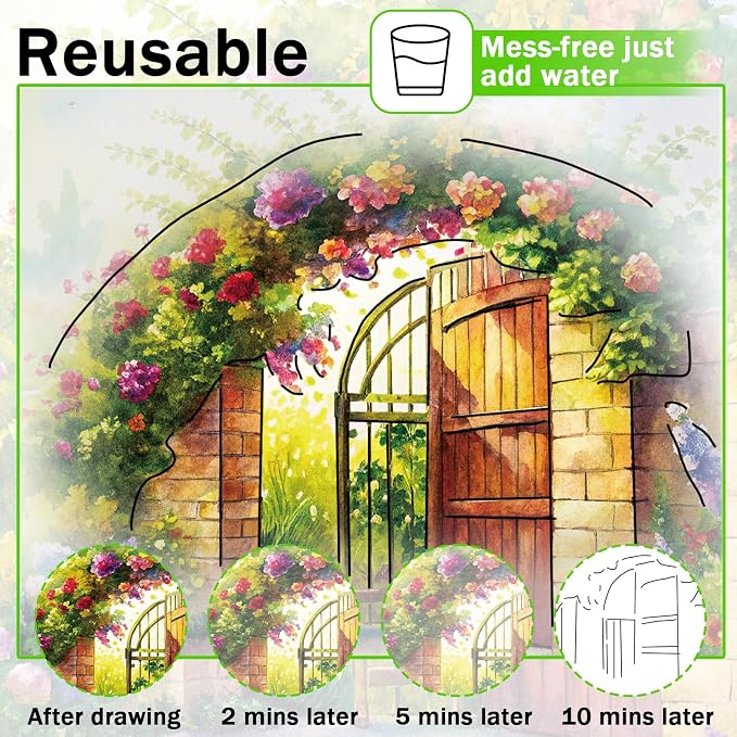 36Pcs Dementia Activities for Seniors,Reusable Water Coloring Set for Dementia Memories Activities, Adults Seniors Toys Games with Painting Brush Drawing Gifts (Garden)