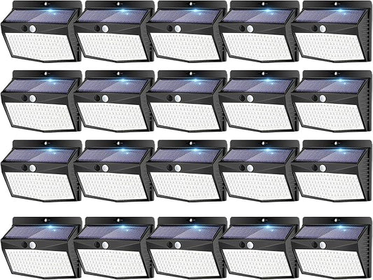 20 Pack Solar Motion Sensor Lights Outdoor Waterproof with 3 Modes | Cool White, Black Frame, LED, Solar Powered, Security Lighting for Outside Wall Garden Fence Yard Deck Patio Garage