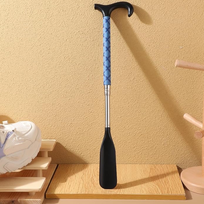 GALPADA Blue Shoe Horn Long Handle for Seniors Telescopic Shoehorn Adjustable 14 to 35 Inches Stainless Steel Portable Boot Jack for Men Women