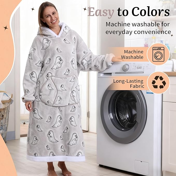 Blanket Hoodie, Long Hooded Blanket Sweatshirt as Birthday Gifts for Women Men, Long Wearable Blanket for Women Men.