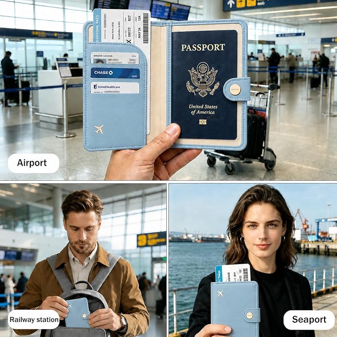 Passport Holder RFID Blocking Travel Wallet, Paradise Blue | Passport Cover with Multiple Card Slots, Water-Resistant & Easy-Carry, Must-Have Travel Accessory for Men & Women.