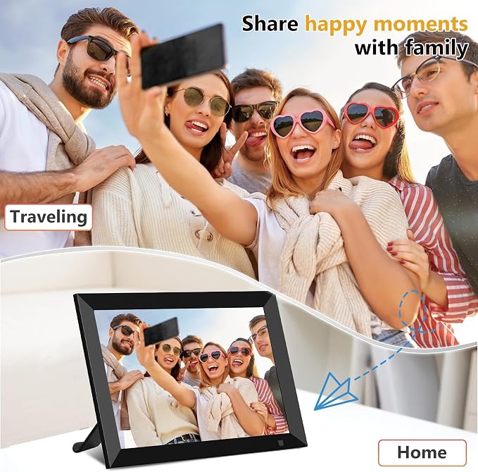 10.1 Inch WiFi Digital Photo Frame, 32GB Smart Digital Picture Frame with IPS Touch Screen, Motion Sensor, Auto-Rotate, Share Photos via Frameo App, Calendar, Ideal Gifts for Mom Grandparents