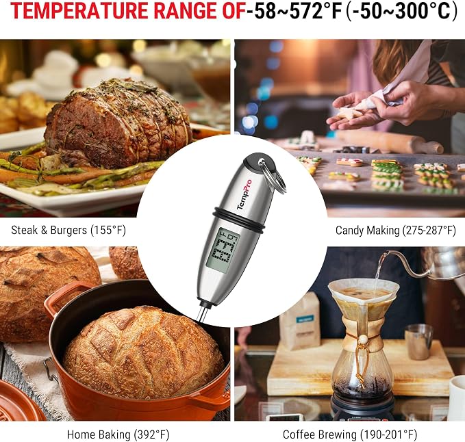 TempPro TempSwift 1 Sec Digital Food Thermometer for Kitchen Cooking | Meat Thermometer Digital, 5.3 inches Super Long Probe, Bread Baking Sourdough Liquids Candy Making Accessories Gift