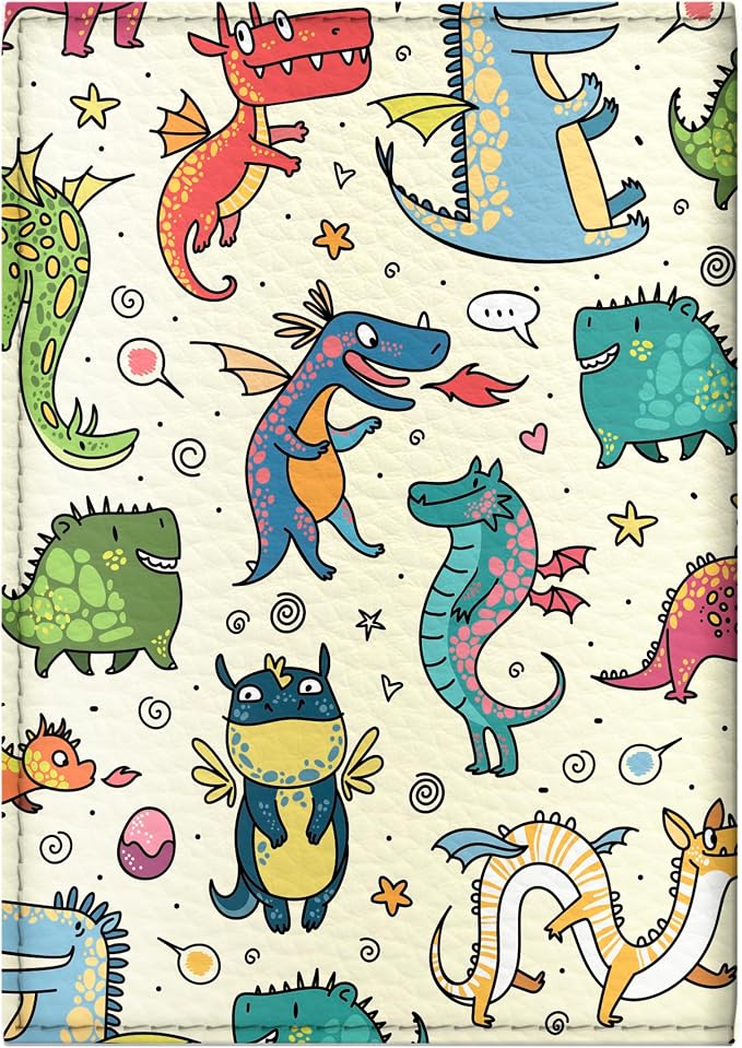 Passport Cover for Kids, Women and Men, Cute Travel Passport Holder (Cute Dragons Pattern)