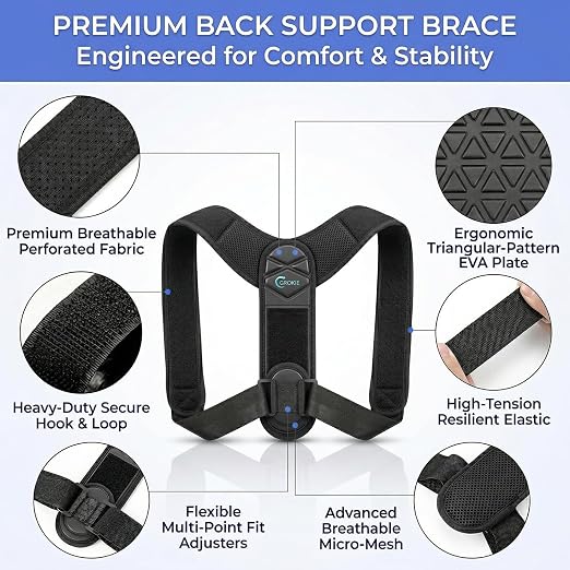 GROKIE Posture Corrector for Women and Men - Back Brace for Rounded Shoulders & Upper Back Support - Breathable Shoulder Brace for Computer Work&Desk Job,Under Clothes Medium(Chest Size 32-45") Black