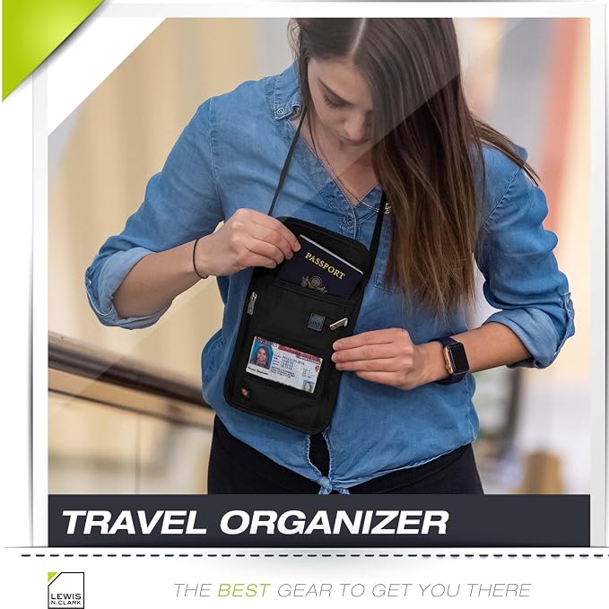 Lewis N. Clark RFID Blocking Stash Neck Wallet, Travel Pouch + Passport Holder for Women & Men, Black