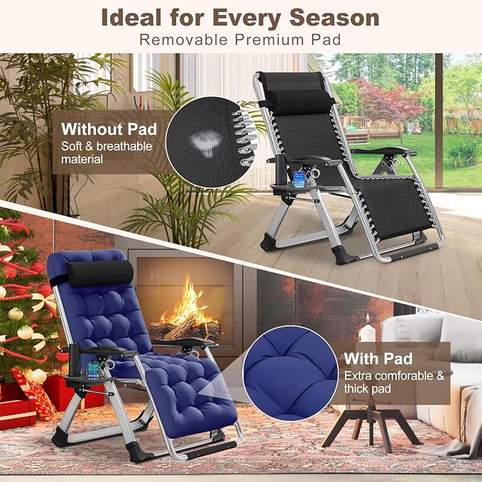 Comfy Folding Recliner Chair -Bedroom Living Room Chairs | Patio Lounge Chair with Removable Cushion for Indoor Outdoor