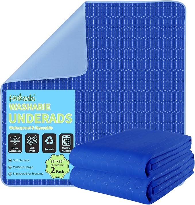 Washable Incontinence Underpads 36" x 36" (2 Pack), Leakproof Heavy Absorbency Bed Pads with Encased Edges, Reusable Mattress Protector Pee Pads for Adults, Kids, Dogs