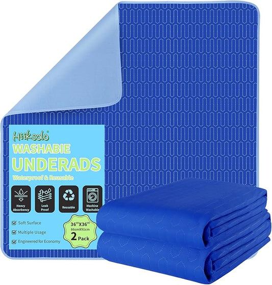 Washable Incontinence Underpads 36" x 36" (2 Pack), Leakproof Heavy Absorbency Bed Pads with Encased Edges, Reusable Mattress Protector Pee Pads for Adults, Kids, Dogs