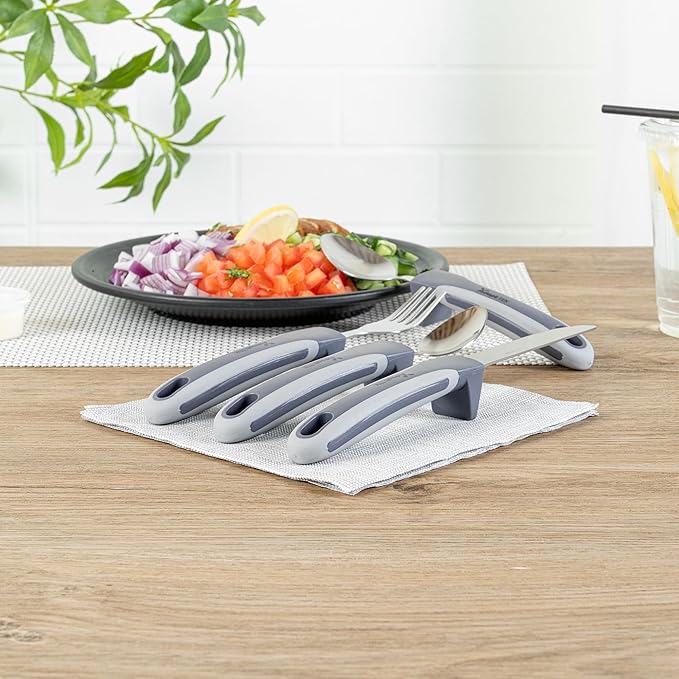 Restaurantware Adaptive Utensils - 1 count Stainless Steel, 9.843 x 5.118 x 1.575 Inches, Ergonomic Eating Aids, Non-Slip Utensil Set for Arthritis, Secure Grip Design, Gray