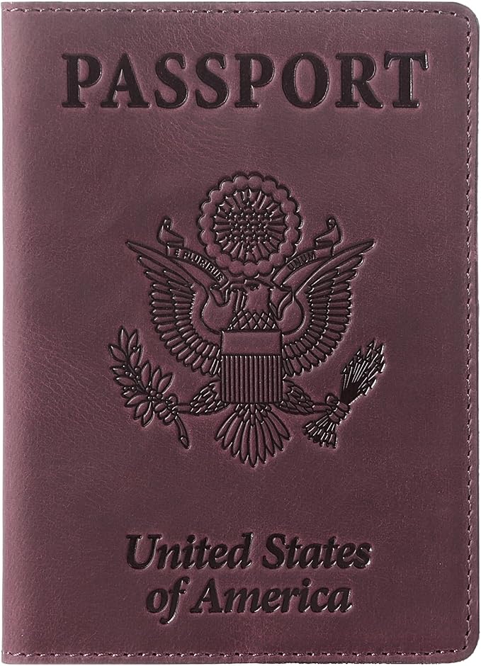 US Leather Passport Book Cover - Thin American Travel Passport Holder - Premium International USA Passport Protector Case for Women Men (Maroon Vintage)