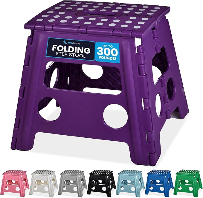 Handy Laundry Folding Lightweight Step Stool - Sturdy Enough to Support Adults - Opens Easy with One Flip - Great for Kitchen, Bathroom or Bedroom (Purple - 13 Inch)
