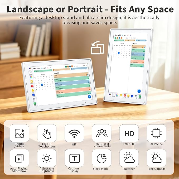 15.6 Inch Digital Calendar, Smart Touchscreen Wall Calendar Planner with Chore Chart, Electronic To-Do List, 32GB Meal Planner & Family Organizer Schedule Board, Photo Frame
