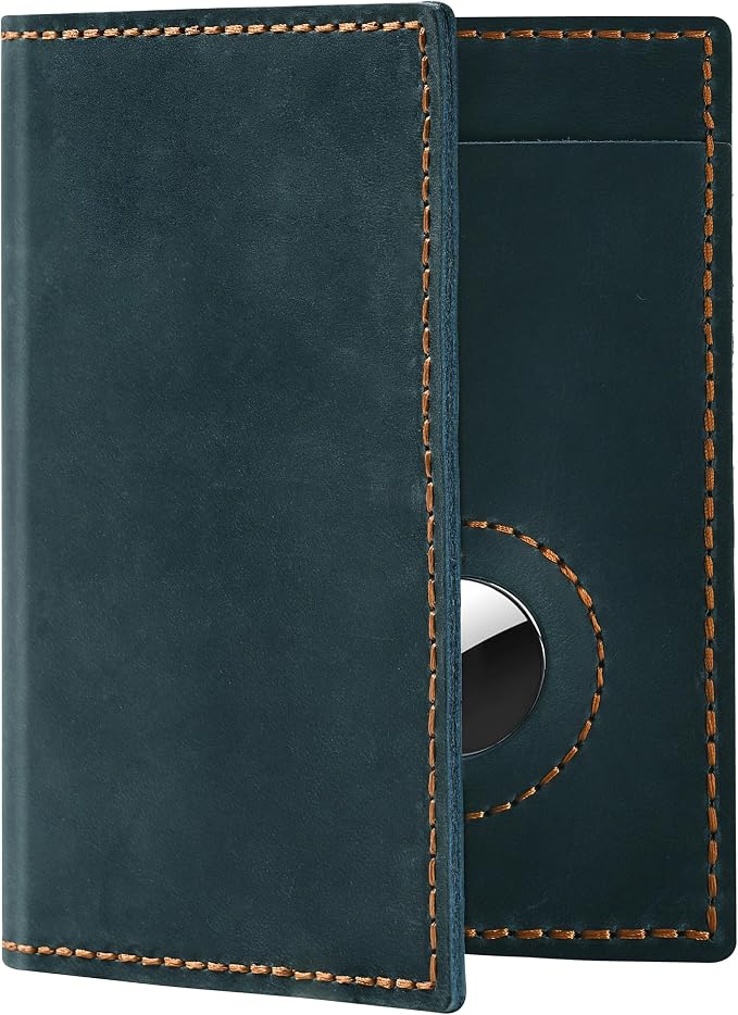 Passport Holder for Travel, Genuine Leather Passport Wallet Cover Case with Airtag Slot, RFID Blocking, for Women Men, Travel Essentials Gift, Blue