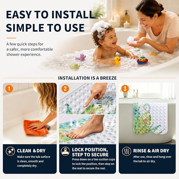 Yimobra Non Slip Bathtub Mat 40 x 16 Inch, Extra Long Shower Mat with Drain Holes, Machine Washable Baby Bath Mats, Strong Suction Cups for Bathroom Floor, Banana